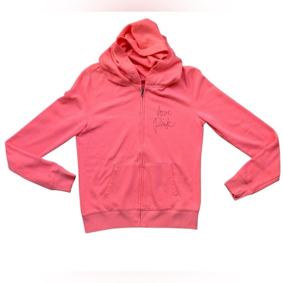 PINK Victoria's Secret Tops - Pink Victoria's Secret Sweater Hoodie Zip up Sweatshirt Pink y2k early 2000 S
